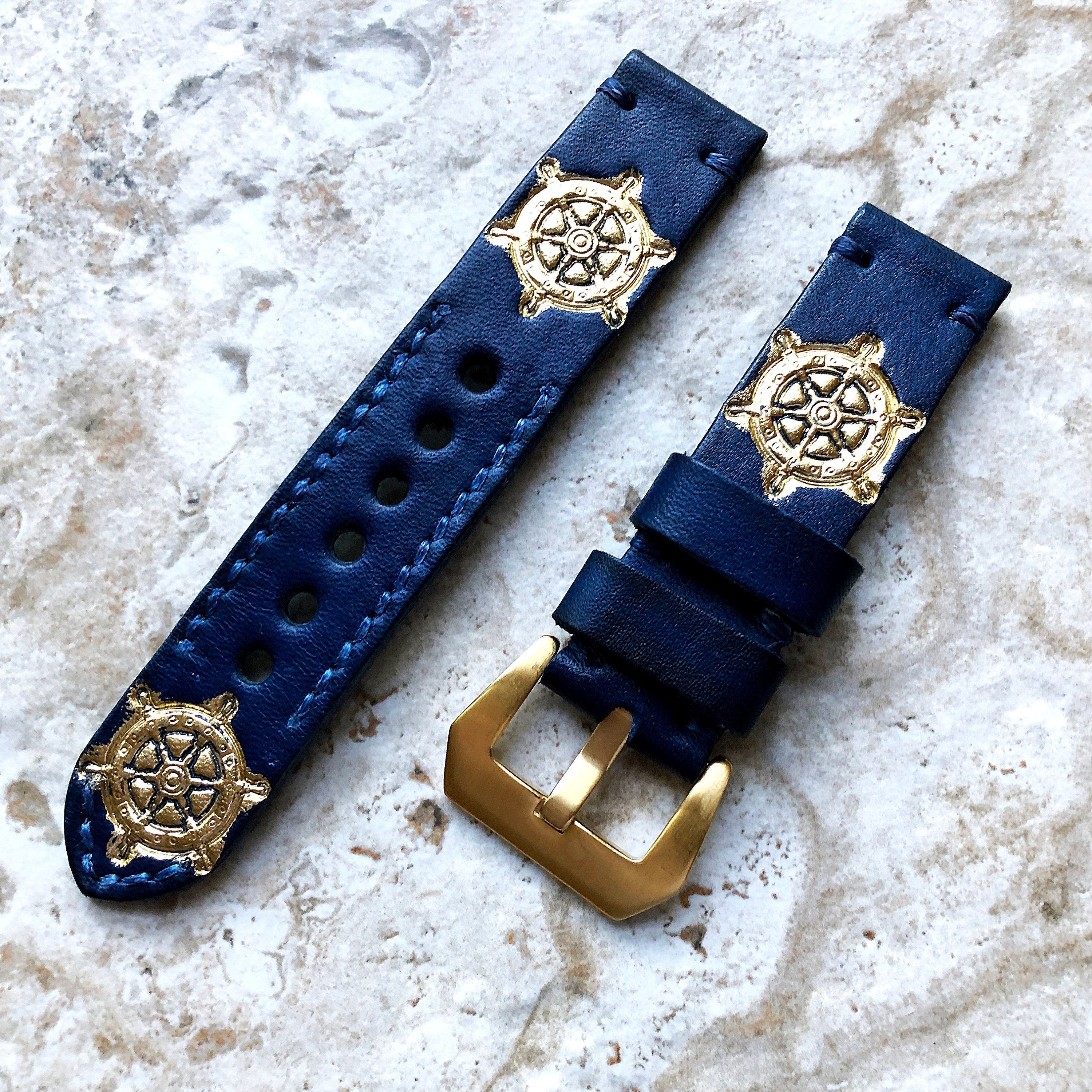 Royalty Rudder Band 22mm 24mm 25mm Compatible with Apple Watch Fitbit Versa 2 3 4 Sense 2 Ionic Accented Embossed Leather Handmade Strap